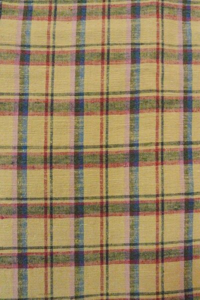 画像6: O0718B 女性用紬  シルク（正絹） ベージュ, チェック柄 【中古】【USED】【リサイクル】 ★☆☆☆☆【O0718B】 (6)