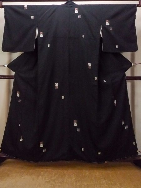 画像1: O0718C 女性用織  シルク(正絹) 黒, 色紙 【中古】【USED】【リサイクル】 ★★★★☆【O0718C】 (1)