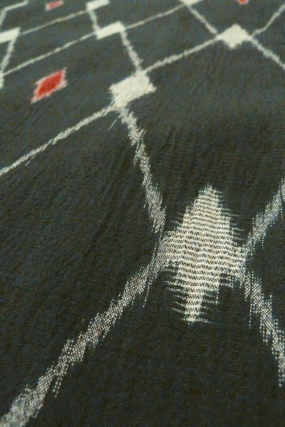 画像8: O0718F 女性用織  シルク（正絹） 黒, 菱 【中古】【USED】【リサイクル】 ★★★☆☆【O0718F】 (8)