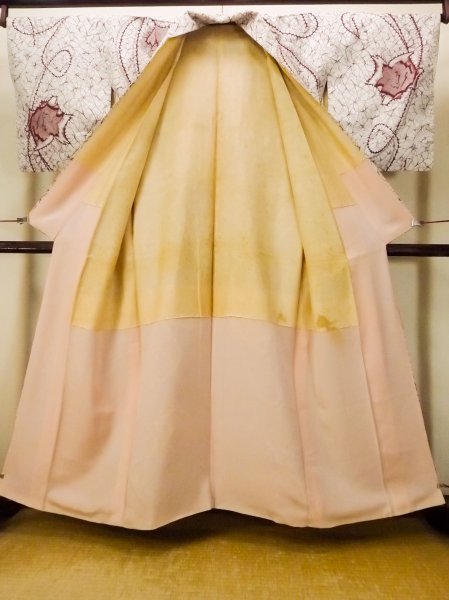 画像2: O0718I 女性用織  シルク（正絹） 白, バラ 【中古】【USED】【リサイクル】 ★★☆☆☆【O0718I】 (2)