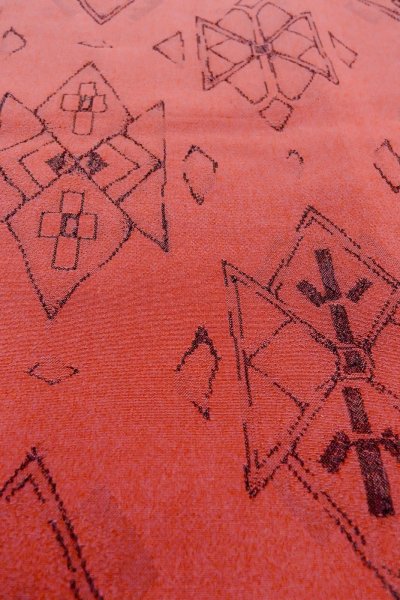 画像10: O0718K 女性用織  シルク（正絹） 赤色, 菱 【中古】【USED】【リサイクル】 ★★★★☆【O0718K】 (10)