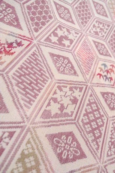 画像9: O0718M 女性用織  シルク（正絹） アイボリー, 花 【中古】【USED】【リサイクル】 ★★☆☆☆【O0718M】 (9)