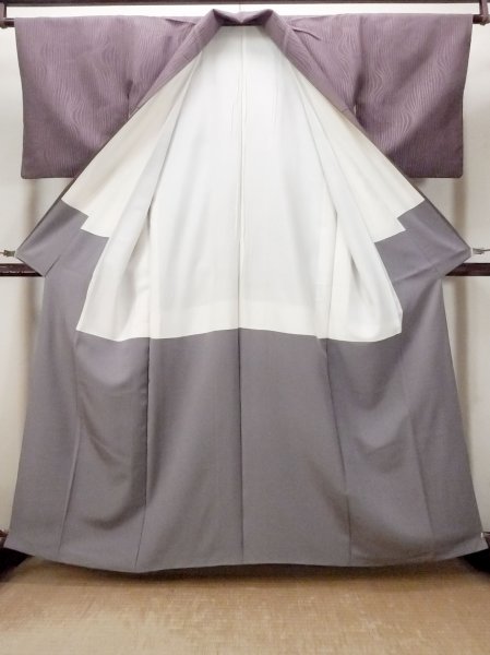 画像2: O0718P 女性用織  シルク(正絹) 灰色がかった紫色, 木目 【中古】【USED】【リサイクル】 ★★★☆☆【O0718P】 (2)