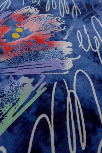 画像9: O0718T 女性用注染浴衣  綿 藍, 花 【中古】【USED】【リサイクル】 ★★★☆☆【O0718T】 (9)