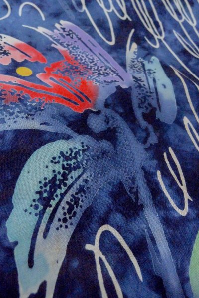 画像10: O0718T 女性用注染浴衣  綿 藍, 花 【中古】【USED】【リサイクル】 ★★★☆☆【O0718T】 (10)