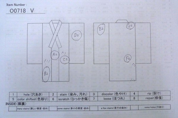 画像13: O0718V 女性用浴衣(日本製)  綿 白, 桐 【中古】【USED】【リサイクル】 ★★☆☆☆【O0718V】 (13)