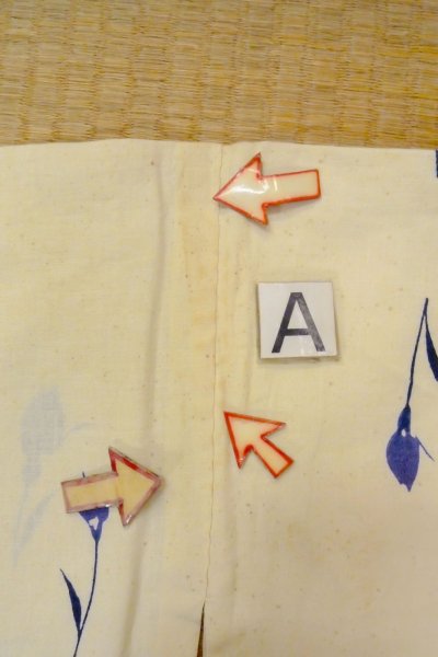 画像14: O0719A 女性用注染浴衣  綿 アイボリー, 花 【中古】【USED】【リサイクル】 ★☆☆☆☆【O0719A】 (14)