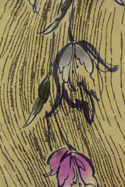 画像3: O0719C 女性用注染浴衣  綿 灰色がかったオリーブ, 花 【中古】【USED】【リサイクル】 ★★★☆☆【O0719C】 (3)