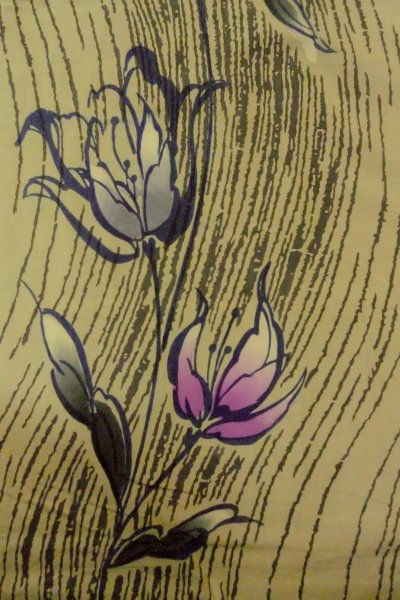 画像4: O0719C 女性用注染浴衣  綿 灰色がかったオリーブ, 花 【中古】【USED】【リサイクル】 ★★★☆☆【O0719C】 (4)