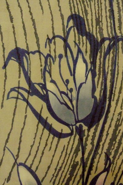 画像5: O0719C 女性用注染浴衣  綿 灰色がかったオリーブ, 花 【中古】【USED】【リサイクル】 ★★★☆☆【O0719C】 (5)