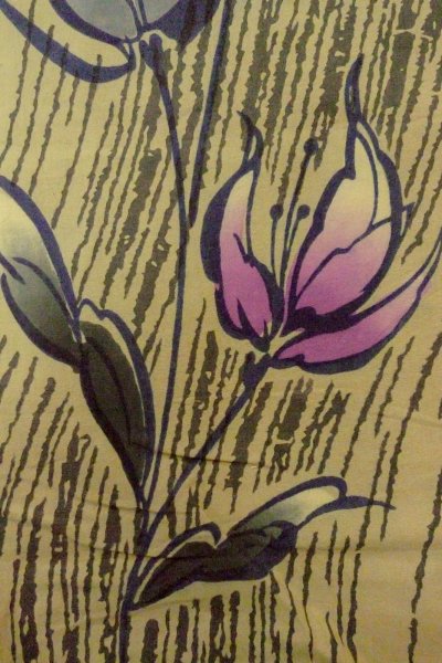 画像6: O0719C 女性用注染浴衣  綿 灰色がかったオリーブ, 花 【中古】【USED】【リサイクル】 ★★★☆☆【O0719C】 (6)