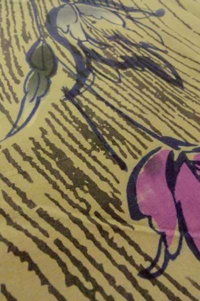 画像8: O0719C 女性用注染浴衣  綿 灰色がかったオリーブ, 花 【中古】【USED】【リサイクル】 ★★★☆☆【O0719C】 (8)