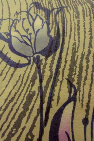 画像9: O0719C 女性用注染浴衣  綿 灰色がかったオリーブ, 花 【中古】【USED】【リサイクル】 ★★★☆☆【O0719C】 (9)