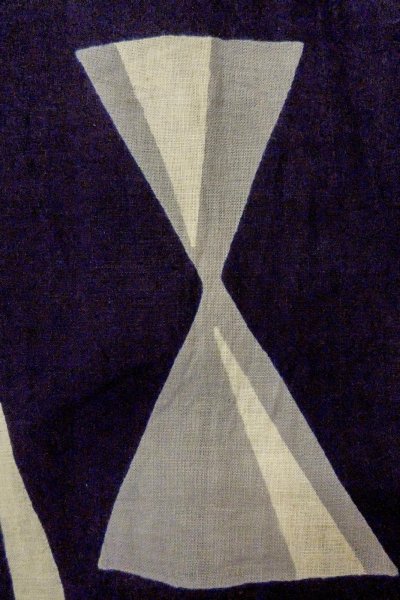 画像5: O0719D 女性用浴衣(日本製)  綿麻 藍, 抽象的模様 【中古】【USED】【リサイクル】 ★★☆☆☆【O0719D】 (5)