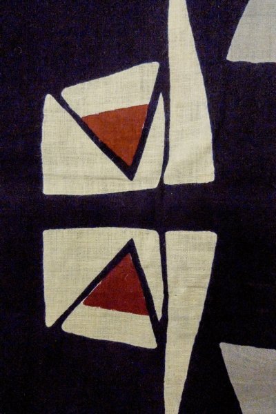 画像7: O0719D 女性用浴衣(日本製)  綿麻 藍, 抽象的模様 【中古】【USED】【リサイクル】 ★★☆☆☆【O0719D】 (7)