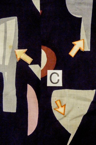 画像14: O0719D 女性用浴衣(日本製)  綿麻 藍, 抽象的模様 【中古】【USED】【リサイクル】 ★★☆☆☆【O0719D】 (14)