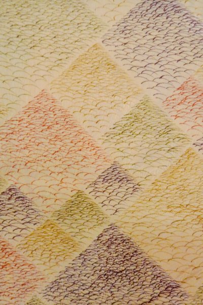 画像5: O0805C 女性用小紋  シルク（正絹） ベージュ, 芝草 【中古】【USED】【リサイクル】 ★★★★☆【O0805C】 (5)