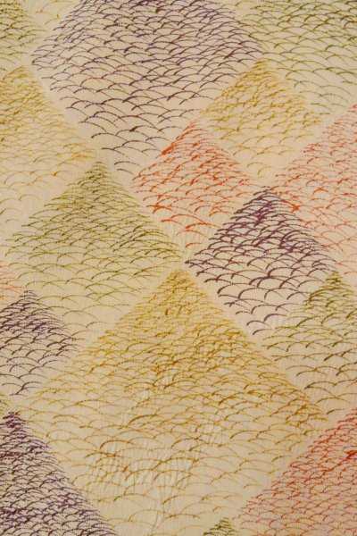 画像7: O0805C 女性用小紋  シルク（正絹） ベージュ, 芝草 【中古】【USED】【リサイクル】 ★★★★☆【O0805C】 (7)