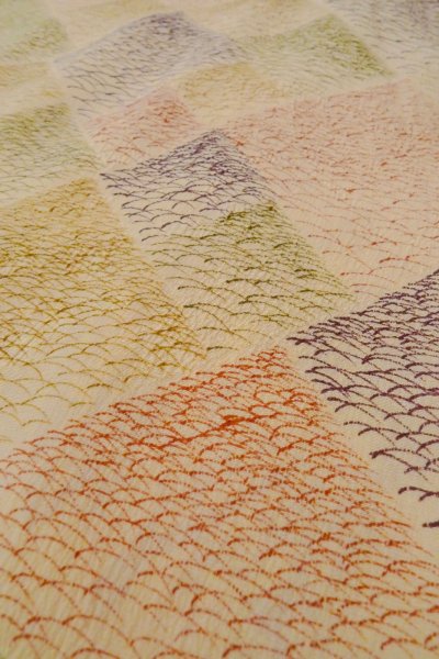 画像8: O0805C 女性用小紋  シルク（正絹） ベージュ, 芝草 【中古】【USED】【リサイクル】 ★★★★☆【O0805C】 (8)