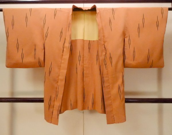 画像1: O0805M 女性用羽織  シルク（正絹） 橙色, 縞 【中古】【USED】【リサイクル】 ★★★☆☆【O0805M】 (1)