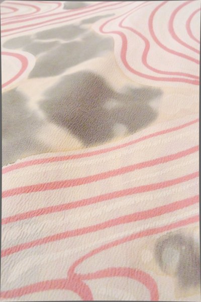 画像8: O0805N 女性用羽織  シルク（正絹） オフ　ホワイト, 流水 【中古】【USED】【リサイクル】 ★★☆☆☆【O0805N】 (8)