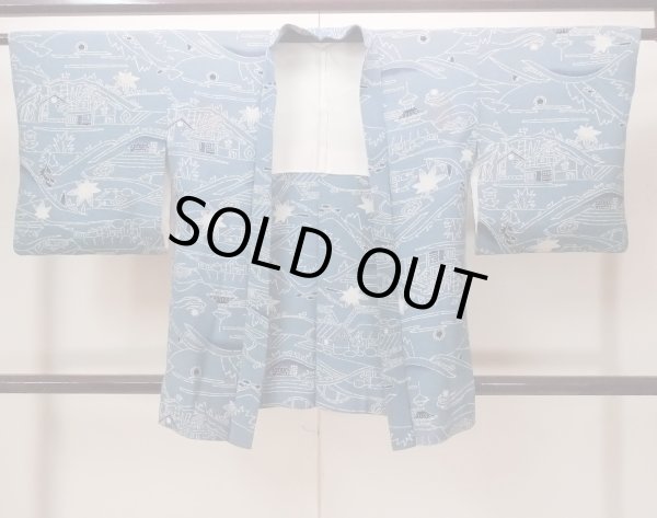 画像1: O0805S 女性用羽織  シルク（正絹） 灰色がかった青, もみじ 【中古】【USED】【リサイクル】 ★★☆☆☆【O0805S】 (1)