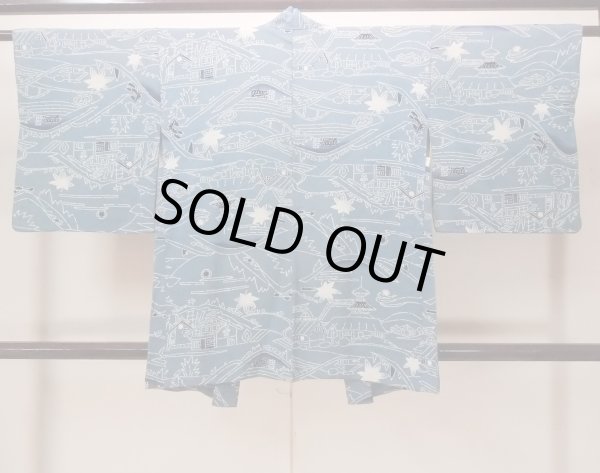 画像2: O0805S 女性用羽織  シルク（正絹） 灰色がかった青, もみじ 【中古】【USED】【リサイクル】 ★★☆☆☆【O0805S】 (2)