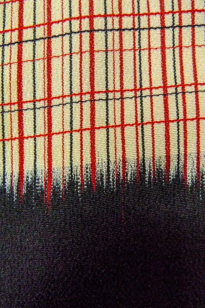 画像7: O0805T 女性用羽織  シルク（正絹） 黒, チェック柄 【中古】【USED】【リサイクル】 ★★☆☆☆【O0805T】 (7)