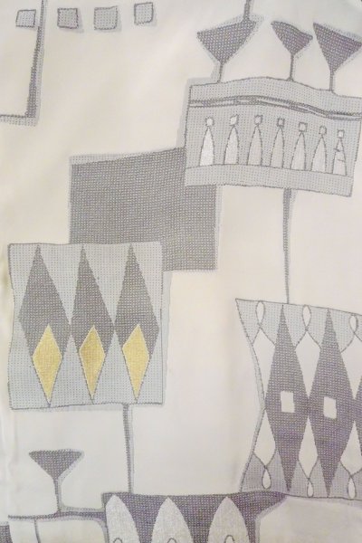 画像3: O0805Y 女性用羽織  シルク（正絹） 灰色, 幾何学模様 【中古】【USED】【リサイクル】 ★★☆☆☆【O0805Y】 (3)