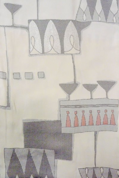 画像4: O0805Y 女性用羽織  シルク（正絹） 灰色, 幾何学模様 【中古】【USED】【リサイクル】 ★★☆☆☆【O0805Y】 (4)