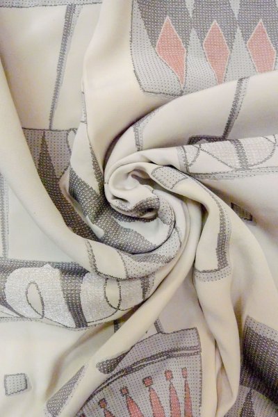 画像12: O0805Y 女性用羽織  シルク（正絹） 灰色, 幾何学模様 【中古】【USED】【リサイクル】 ★★☆☆☆【O0805Y】 (12)