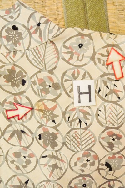 画像21: O0806D 女性用羽織  シルク（正絹） 薄いアイボリー, 花 【中古】【USED】【リサイクル】 ★★☆☆☆【O0806D】 (21)