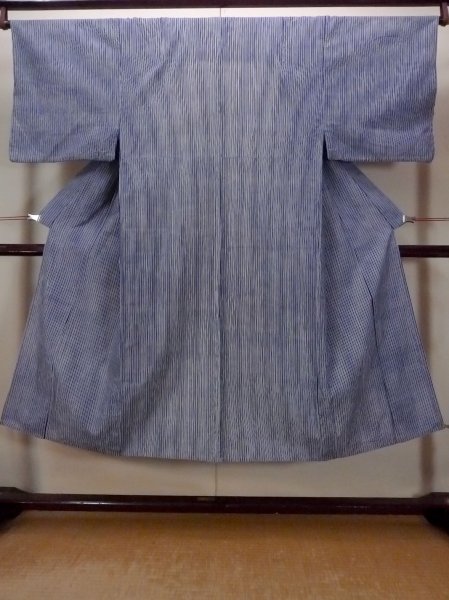 画像1: O0826B 男性用浴衣（日本製）  綿 藍, 縞 【中古】【USED】【リサイクル】 ★★☆☆☆【O0826B】 (1)