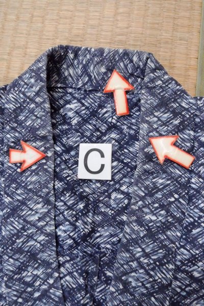 画像16: O0826D 男性用浴衣（日本製）  麻 藍, 抽象的模様 【中古】【USED】【リサイクル】 ★☆☆☆☆【O0826D】 (16)