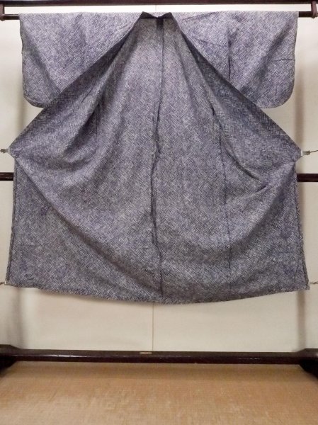 画像2: O0826G 女性用浴衣（日本製）  綿 藍, チェック柄 【中古】【USED】【リサイクル】 ★☆☆☆☆【O0826G】 (2)