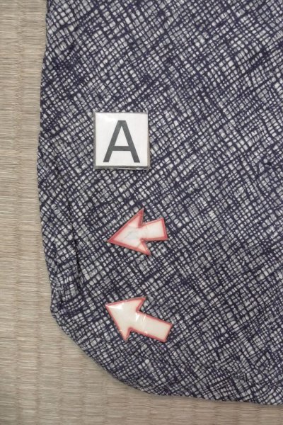 画像14: O0826G 女性用浴衣（日本製）  綿 藍, チェック柄 【中古】【USED】【リサイクル】 ★☆☆☆☆【O0826G】 (14)