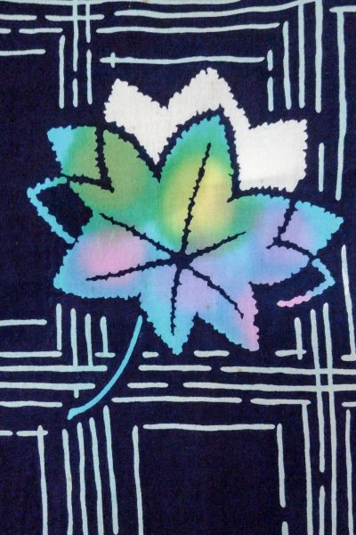 画像6: O0826J 女性用注染浴衣  綿 深い藍, もみじ 【中古】【USED】【リサイクル】 ★★☆☆☆【O0826J】 (6)