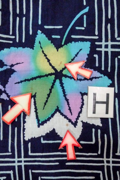 画像21: O0826J 女性用注染浴衣  綿 深い藍, もみじ 【中古】【USED】【リサイクル】 ★★☆☆☆【O0826J】 (21)