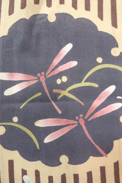 画像5: O0826K 女性用注染浴衣  綿 ベージュ, 縞 【中古】【USED】【リサイクル】 ★★★☆☆【O0826K】 (5)