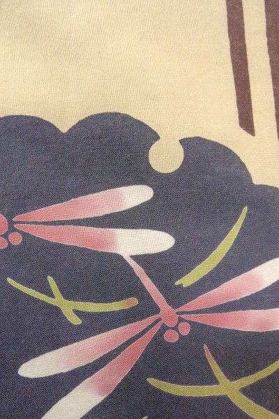 画像7: O0826K 女性用注染浴衣  綿 ベージュ, 縞 【中古】【USED】【リサイクル】 ★★★☆☆【O0826K】 (7)