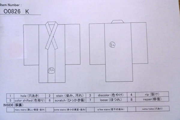 画像13: O0826K 女性用注染浴衣  綿 ベージュ, 縞 【中古】【USED】【リサイクル】 ★★★☆☆【O0826K】 (13)