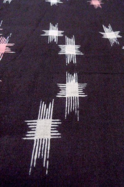 画像10: O0826L 女性用注染浴衣  綿麻 黒, いげた 【中古】【USED】【リサイクル】 ★★☆☆☆【O0826L】 (10)