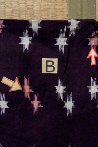 画像15: O0826L 女性用注染浴衣  綿麻 黒, いげた 【中古】【USED】【リサイクル】 ★★☆☆☆【O0826L】 (15)