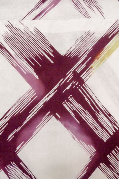 画像5: O0826M 女性用注染浴衣  綿 白, 幾何学模様 【中古】【USED】【リサイクル】 ★★☆☆☆【O0826M】 (5)