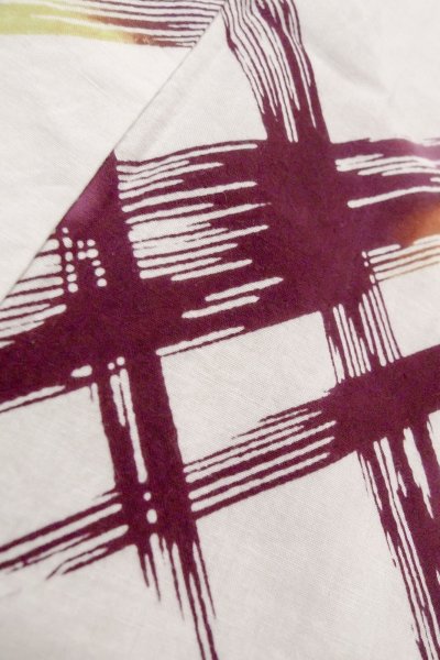 画像8: O0826M 女性用注染浴衣  綿 白, 幾何学模様 【中古】【USED】【リサイクル】 ★★☆☆☆【O0826M】 (8)