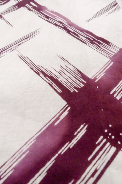 画像10: O0826M 女性用注染浴衣  綿 白, 幾何学模様 【中古】【USED】【リサイクル】 ★★☆☆☆【O0826M】 (10)