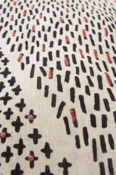 画像9: O0826N 女性用浴衣（日本製） 小千谷縮 麻 オフ　ホワイト, 花 【中古】【USED】【リサイクル】 ★★☆☆☆【O0826N】 (9)