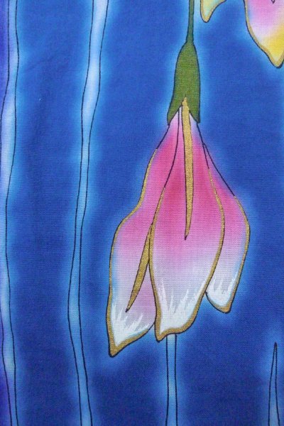 画像7: O0826O 女性用浴衣（海外製）  綿 青, あやめ 【中古】【USED】【リサイクル】 ★★★☆☆【O0826O】 (7)