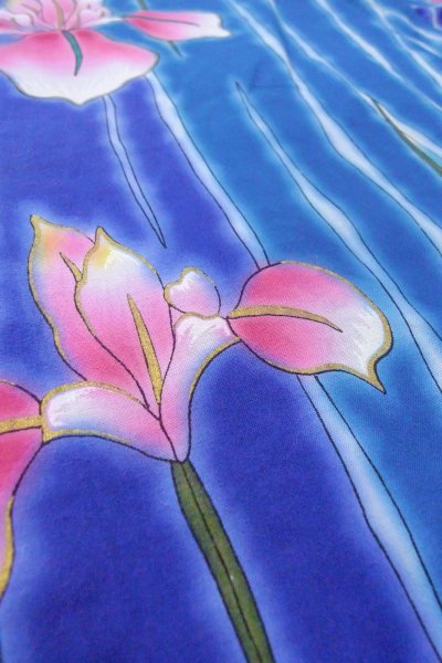 画像8: O0826O 女性用浴衣（海外製）  綿 青, あやめ 【中古】【USED】【リサイクル】 ★★★☆☆【O0826O】 (8)