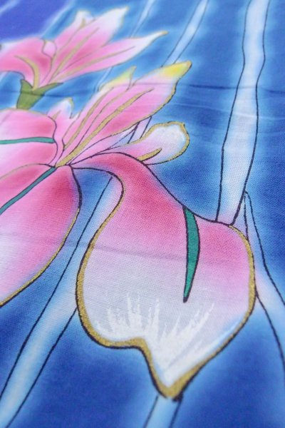 画像10: O0826O 女性用浴衣（海外製）  綿 青, あやめ 【中古】【USED】【リサイクル】 ★★★☆☆【O0826O】 (10)